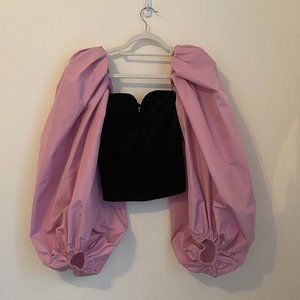 Zara Contrast Velvet Top with Puffed Sleeves